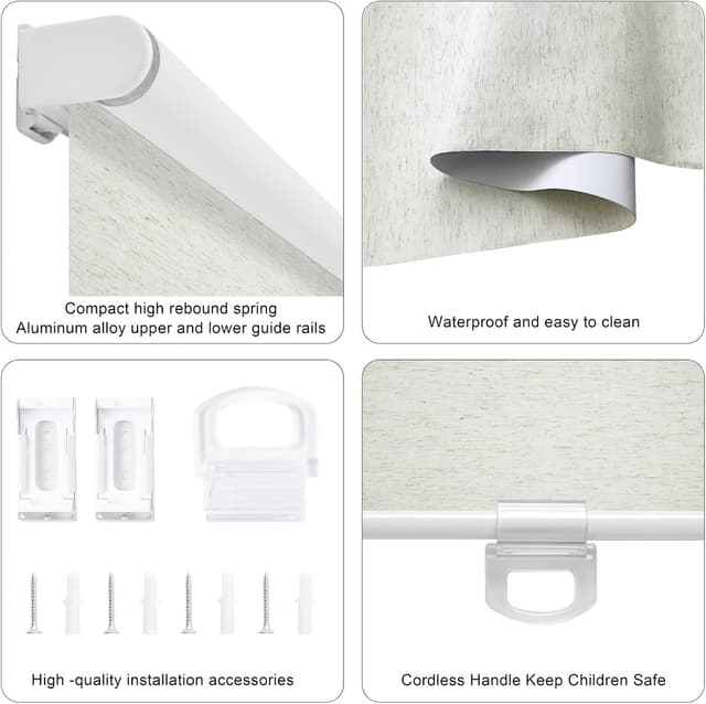 Detalle de Sunoff Blackout Cordless Roller Shades (Linen Beige) 35" W x 72" H