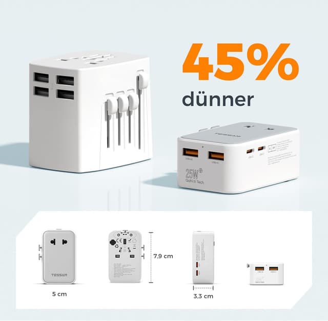 Detalle 1 de TESSAN Reiseadapter Weltweit 25 W Universal