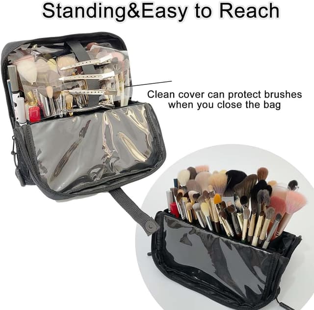 Thumbnail 6 de STORICANS Makeup Brush Organiser Bag with Stand-up Design and Adjustable Dividers