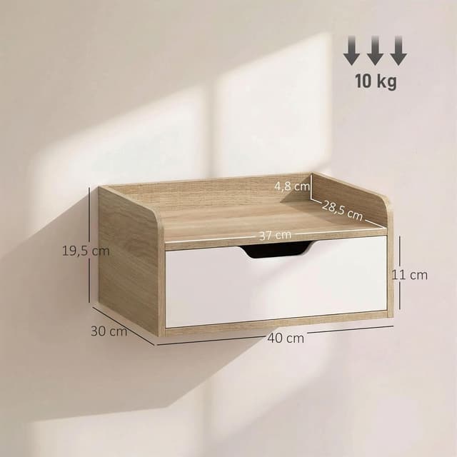 Thumbnail 6 de HOMCOM Lot de 2 Tables de Chevet murales 40x30 cm