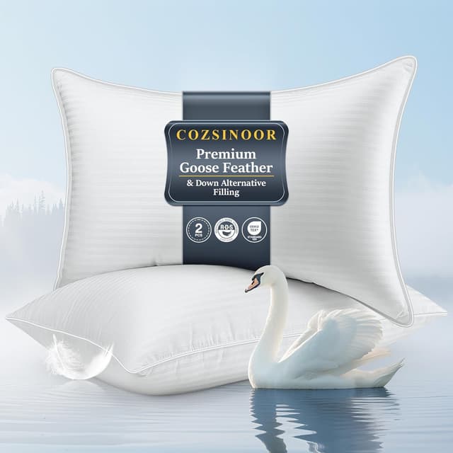 Detalle de COZSINOOR Goose Feather Pillows Queen Size Set of 2 — Hotel-Style Down Bed Pillows