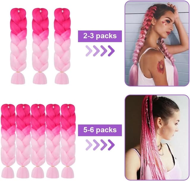 Detalle de Aoimg rajout cheveux en tresse Jumbo 2 pièces, 65 cm (fibre synthétique) pour crochet/twist – dégradé rose