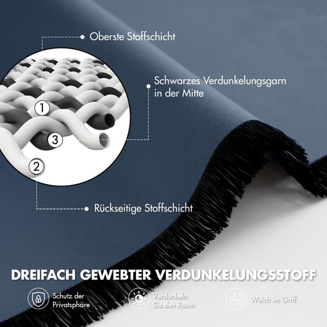 Thumbnail 6 de MIULEE Verdunklungsvorhänge blickdicht im 2er-Set (260 cm, Ösen) – Stahlblau