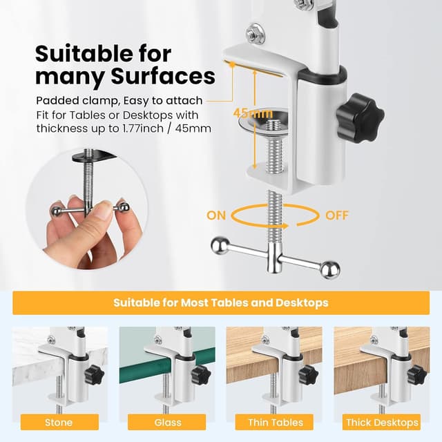 Detalle de TARION Supporto per telefono con braccio articolato flessibile a 360° (Bianca) per riprese e livestream