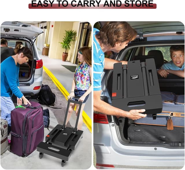 Detalle de SOLEJAZZ Folding Hand Truck Dolly – 230kg portable trolley with 6 wheels, folding design and bungee straps