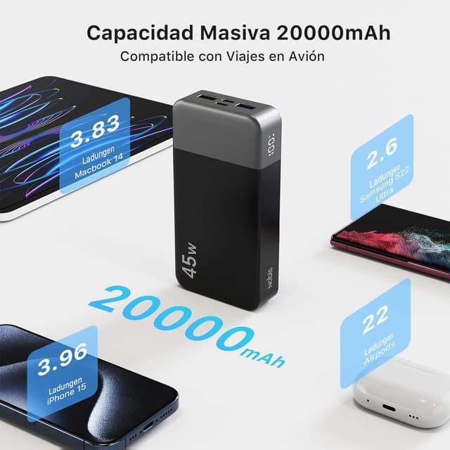 Detalle de NOBIS Bateria Externa Movil 20000mAh 45W