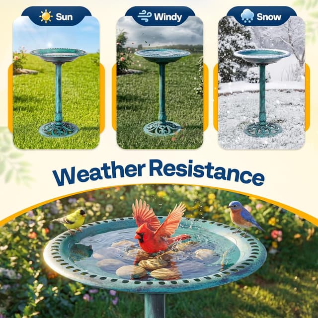 Detalle de VIVOHOME Garden Birdbath (71x50x50cm) in green with polyresin effect & 3 ground stakes