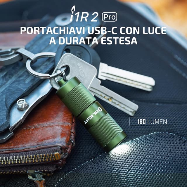 Detalle de OLIGHT i1R2 Pro 180 Lumen EOS torcia portachiavi mini ricaricabile USB-C, verde