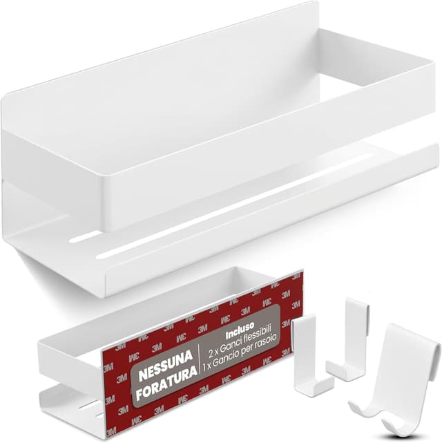 Detalle de LIEBHEIM mensola doccia in acciaio inox bianco per bagno senza foratura