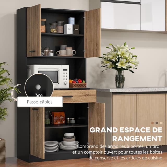 Detalle de HOMCOM Armoire de cuisine/buffet industriel 80 x 40 x 180 cm noir et naturel