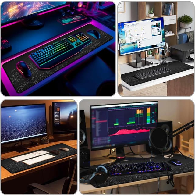 Detalle de DAWNTREES Long Mouse Mat (900 x 400 x 3 mm) – Black Gaming Desk Pad with Non-Slip Rubber Base