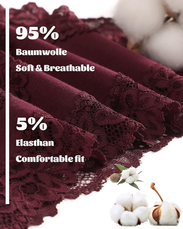 Detalle de ALL OF SHE Damen Brazilian Slip aus Baumwolle mit Spitze – 5er Pack