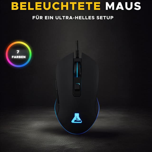 Detalle de THE G-LAB Kult Helium USB-Gamer-Maus (kabelgebunden) mit 800–6400 DPI, optischem Sensor & 7-farbiger LED