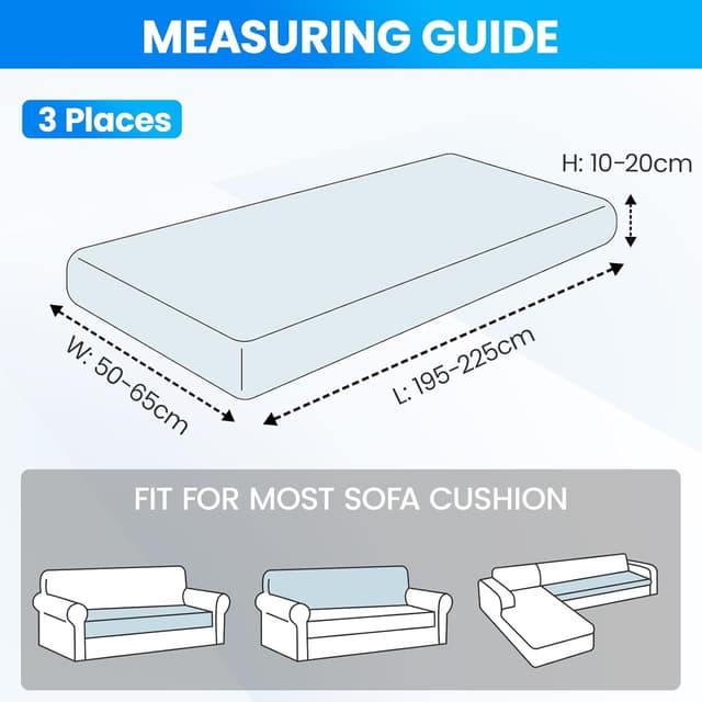 Detalle de CYCMACO Copriseduta ed copricuscini elasticizzati per divano con sedili separati, 3 posti, grigio chiaro