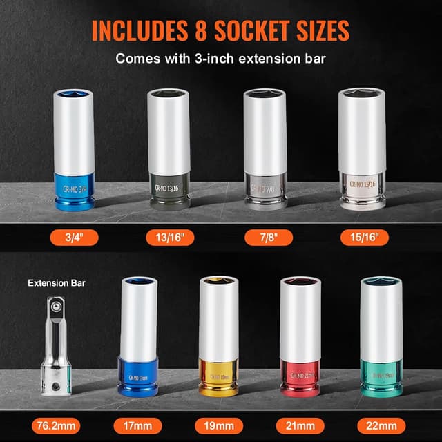 Thumbnail 2 de VEVOR Jeu de Douilles à Chocs Profondes 8 pièces 1/2