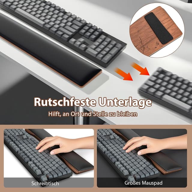 Detalle de ASFSKY Handgelenkauflage für Tastatur mit Nussbaum-Optik – Reposamuñecas gegen Handgelenk-Belastung