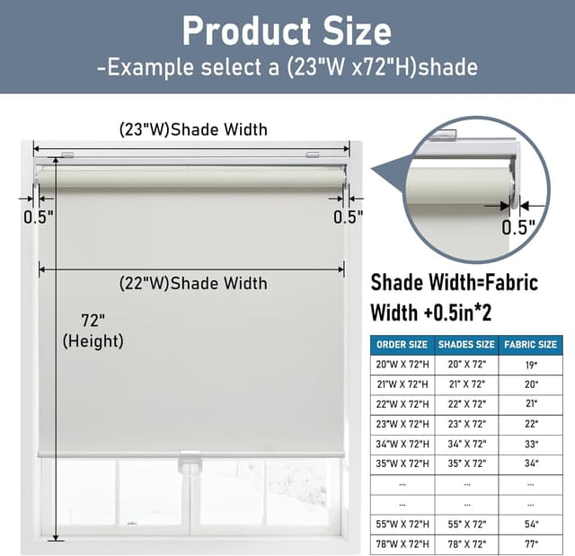 Thumbnail 2 de AOSKY Cordless Roller Shades 33.5" W x 72" H 📏🪟
