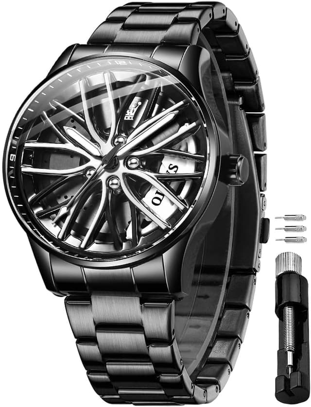 Detalle de OLEVS Herrenuhr aus Edelstahl mit Skelett-Zifferblatt, analogem Quarzwerk und 3-ATM-Wasserschutz