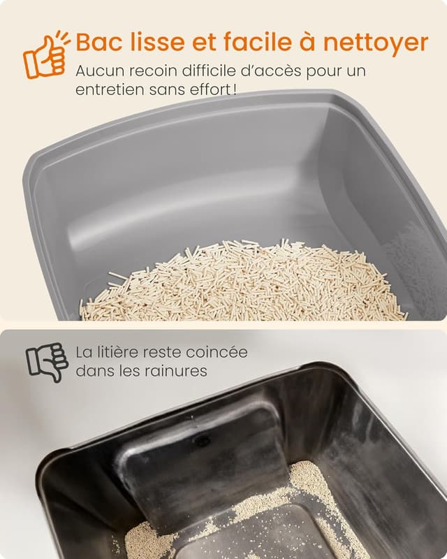 Detalle de Feandrea bac à litière pour chat XL à parois hautes, ouvert sur le dessus, avec pelle (PPT009W101)