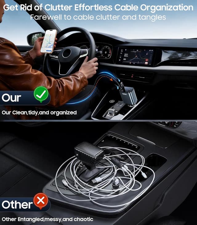 Thumbnail 5 de Temdan 69W Retractable Car Charger 4‑Port