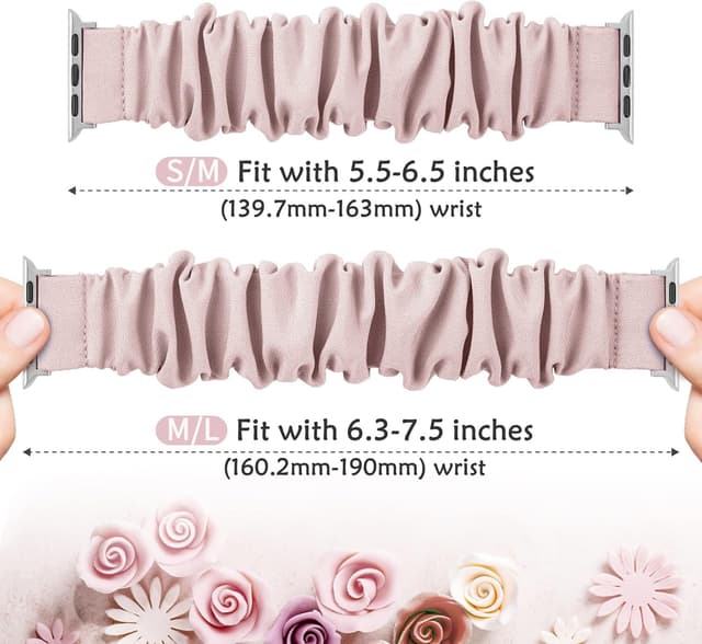 Detalle de DigiHero Scrunchie Elastic Cloth Strap Compatible with Apple Watch (40/41/38, 42, 44/45/46mm) – Pink