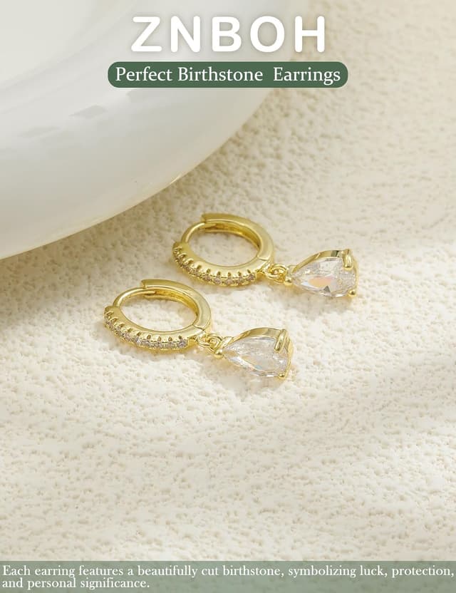 Thumbnail 6 de ZNBOH orecchini pendenti donna in oro placcato 18K anallergici con zirconi e pietra di nascita