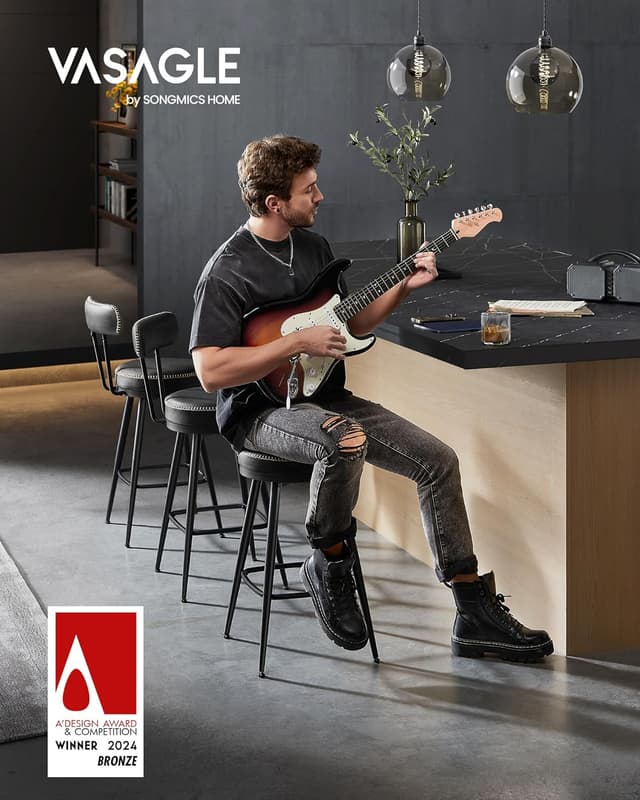 Detalle de VASAGLE EKHO LBC089B01: set di 2 sgabelli da bar girevoli con schienale, altezza 65 cm (nero inchiostro)