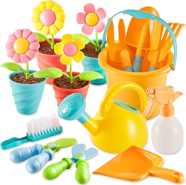 Detalle de LINFUN KIDS kit attrezzi da giardinaggio per bambini (fiori, innaffiatoio, rastrello e pala)