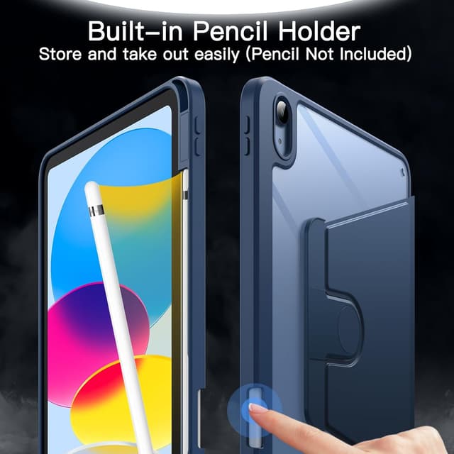 Detalle de JETech Rotierende Hülle für iPad (A16) 11./10. Generation mit Stifthalter – 360° drehbarer Stand, Navy