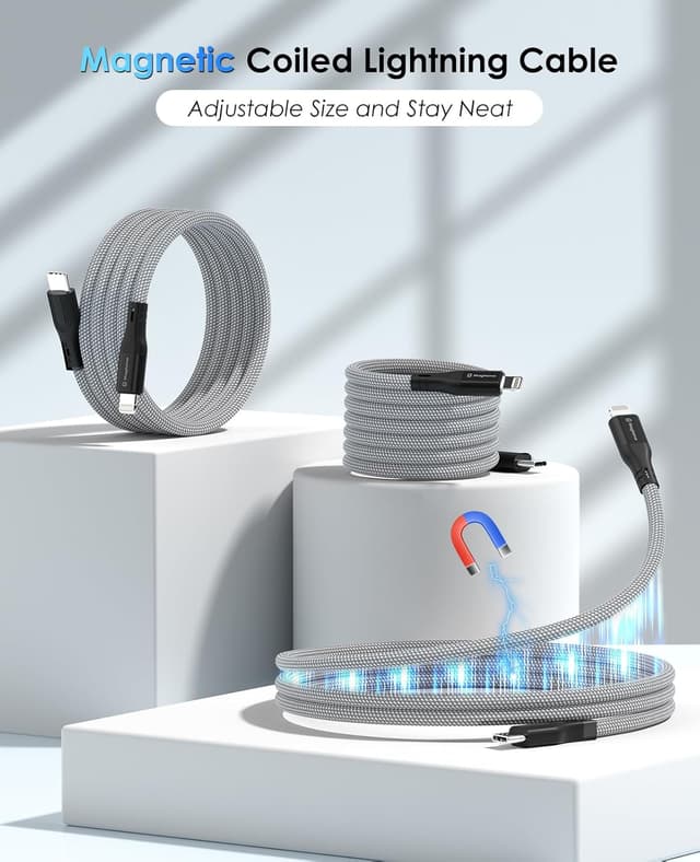 Detalle de Magtame Magnetic USB-C to Lightning Coiled Cable (MFi Certified) – 1m fast-charge for iPhone