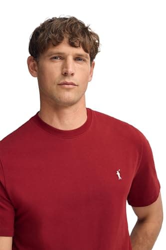 Detalle 2 de Polo Club Camiseta básica granate de algodón con logo Rigby Go para hombre (cuello redondo y manga corta)