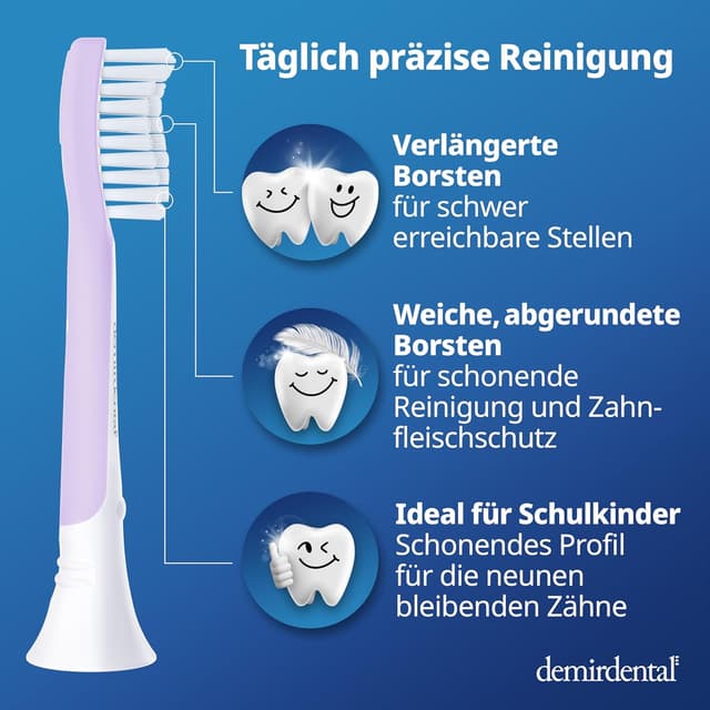 Detalle de demirdental Ersatzbürsten für Kids (ab 7 J.) passend für Philips Sonicare Kids, Lilac – 8er Set (entspricht HX6048)