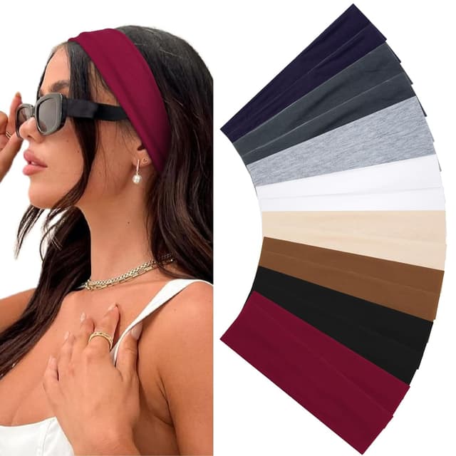 Detalle de Huachi Women’s Headbands (16-Pack) — Soft Elastic Cloth Non-Slip Headbands in Neutral Colors