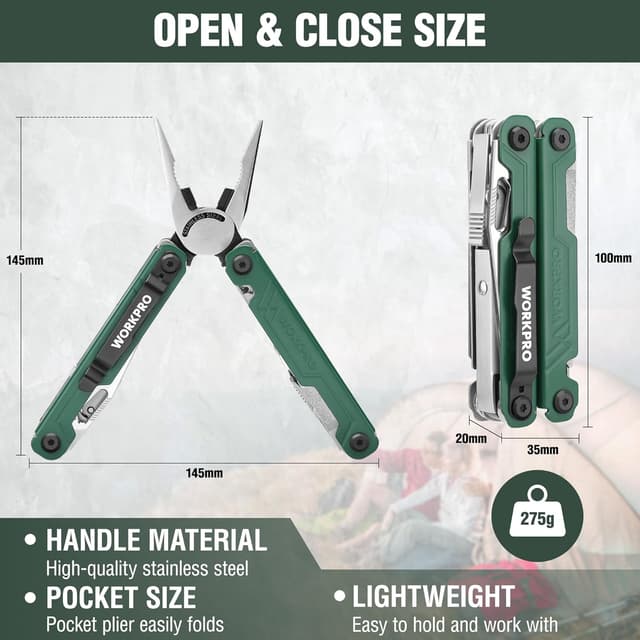 Detalle 1 de WORKPRO Pince Multifonction 18 en 1 Vert