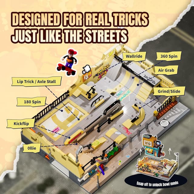 Detalle de Lumibricks Skatepark : diorama urbain éclairé avec conteneur amovible