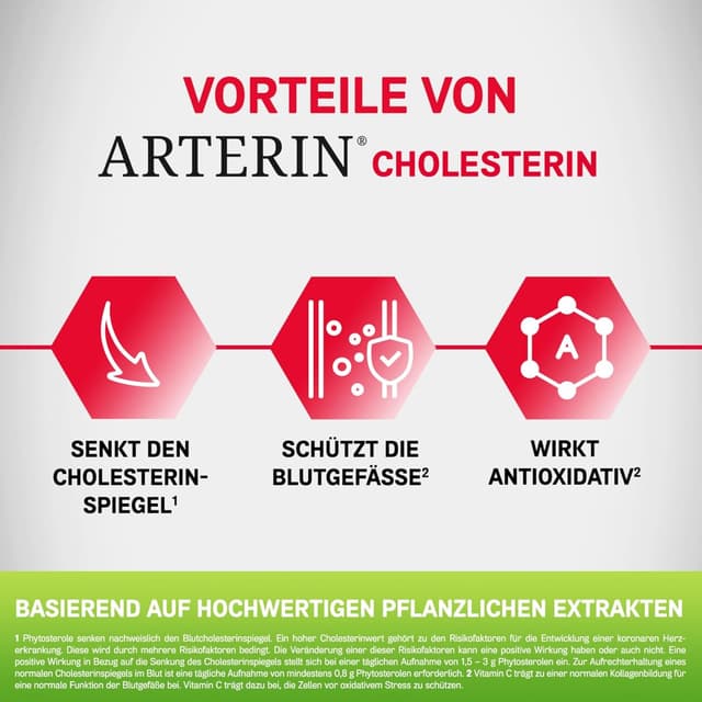 Detalle de ARTERIN Cholesterin – Nahrungsergänzungsmittel mit Phytosterolen und Vitamin C, 1 x 90 Tabletten