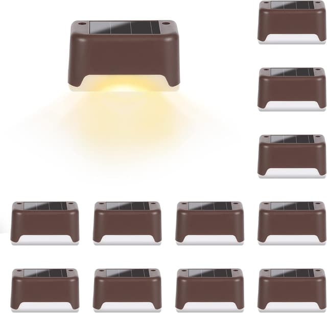 Detalle 2 de Solpex luci solari per esterni impermeabili a LED, 12 pezzi (bianco caldo) per recinzioni, gradini e vialetti