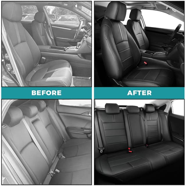 Detalle 2 de FEINEPRO Faux Leather Seat Covers for 2016-2021 Honda Civic Sedan (Full Set, Waterproof, 60/40 Split)