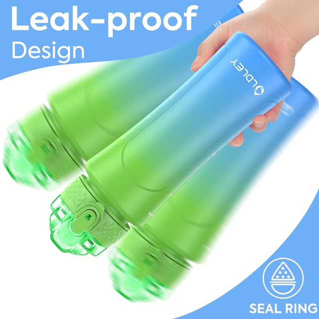 Detalle 2 de OLDLEY 450ml/15oz kids water bottle with straw, one-touch lid and time markings (BPA-free, leakproof)