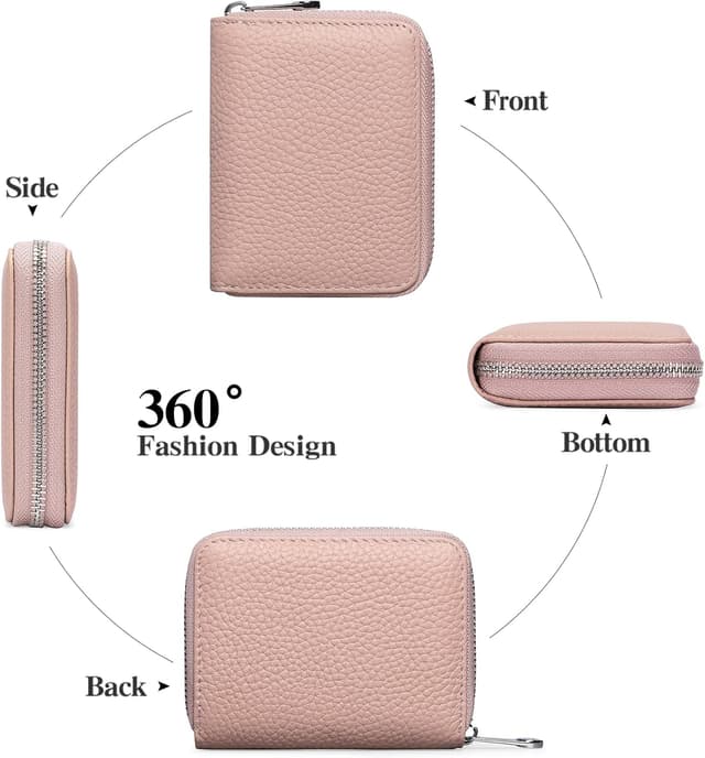 Detalle 2 de SENDEFN Damen-Geldbörse aus Leder mit Reißverschluss, RFID-Schutz und 12 Kartenfächern (Kurzformat)