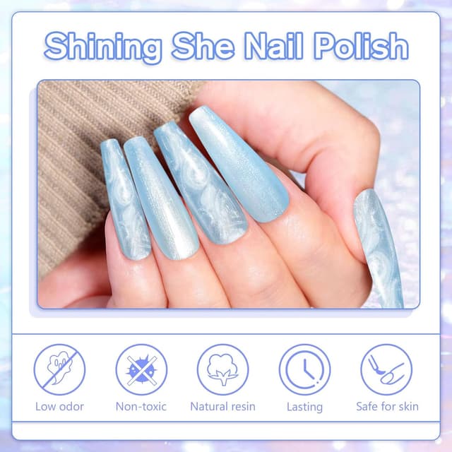 Detalle 2 de Shining She UV Nagellack Pearl Effect Set mit 5 Farben (Meerjungfrau Pearl) – inklusive Stick für Kreis- & Muschel-Effekte