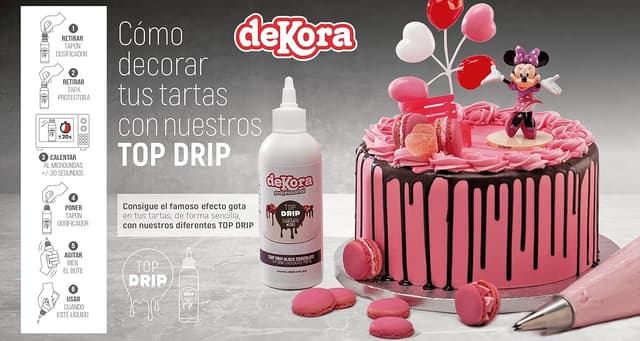 Detalle 2 de Dekora Top Drip Chocolat Blanc – décoration effet goutte pour gâteaux (180 g)