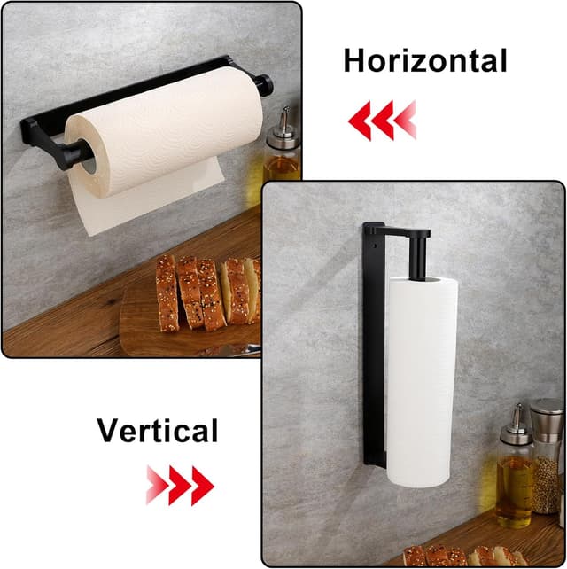 Thumbnail 6 de MONEER Aluminum Alloy Under-Cabinet Paper Towel Holder (Black) — Self-Adhesive or Screw Mount