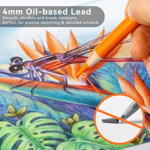 Detalle de Ohuhu – Coffret de 72 crayons de couleur professionnels à base d’huile, noyau tendre de 4 mm