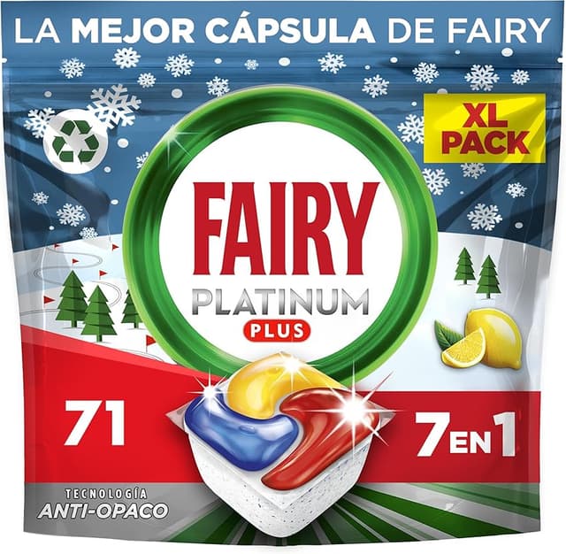 Detalle de Fairy Platinum Plus Limón 71 cápsulas para lavavajillas