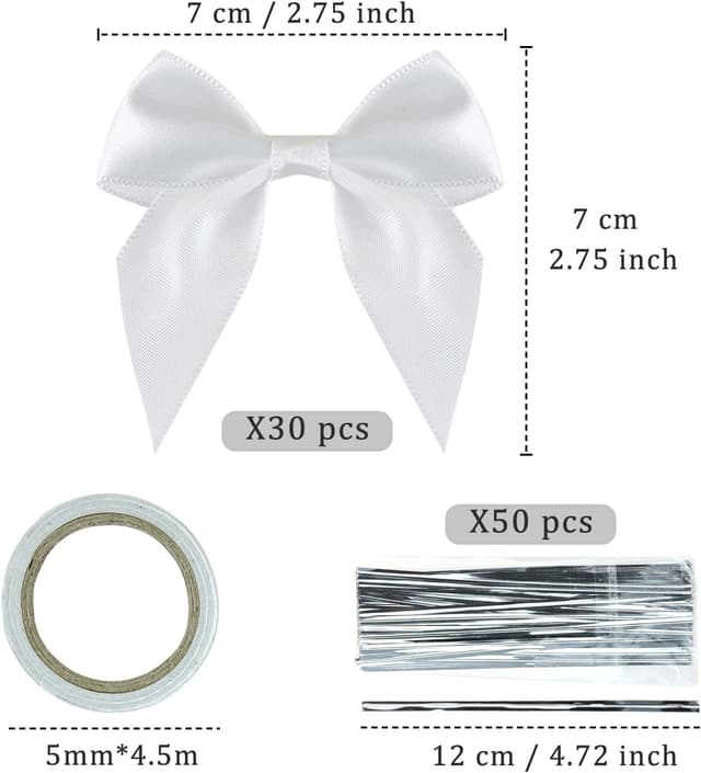 Thumbnail 1 de Mini satin ribbon bows 30 pack, 7 x 7cm