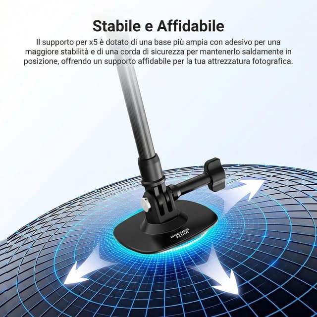 Detalle de NEEWER Supporto per casco flessibile con asta di estensione AC060: montaggio POV con adattatore adesivo