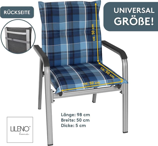Detalle 2 de LILENO HOME Gartenstuhl Auflagen (2er-Set) für Niedriglehner – Karo Blau
