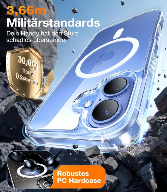 Detalle de TORRAS Guardian-Mag Hülle für iPhone 16 mit MagSafe-Schutz & 38 integrierten Magneten (transparent)