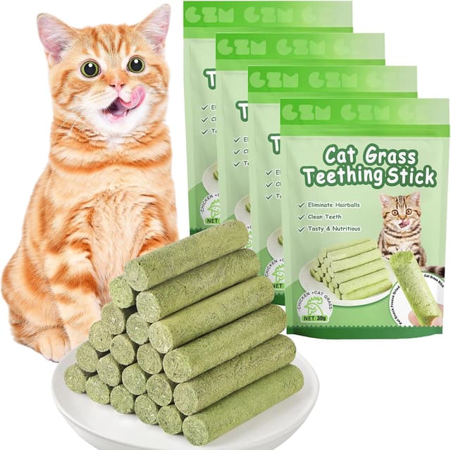 Detalle de OSDUE Bastoncini da masticare per gatti all’erba gatta (120 g, 24 snack) con pollo e olio di pesce